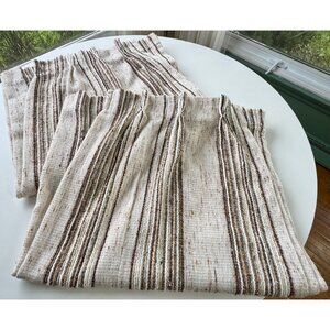 Vintage 70s pleated curtain, tan, brown vertical stripes, price for one